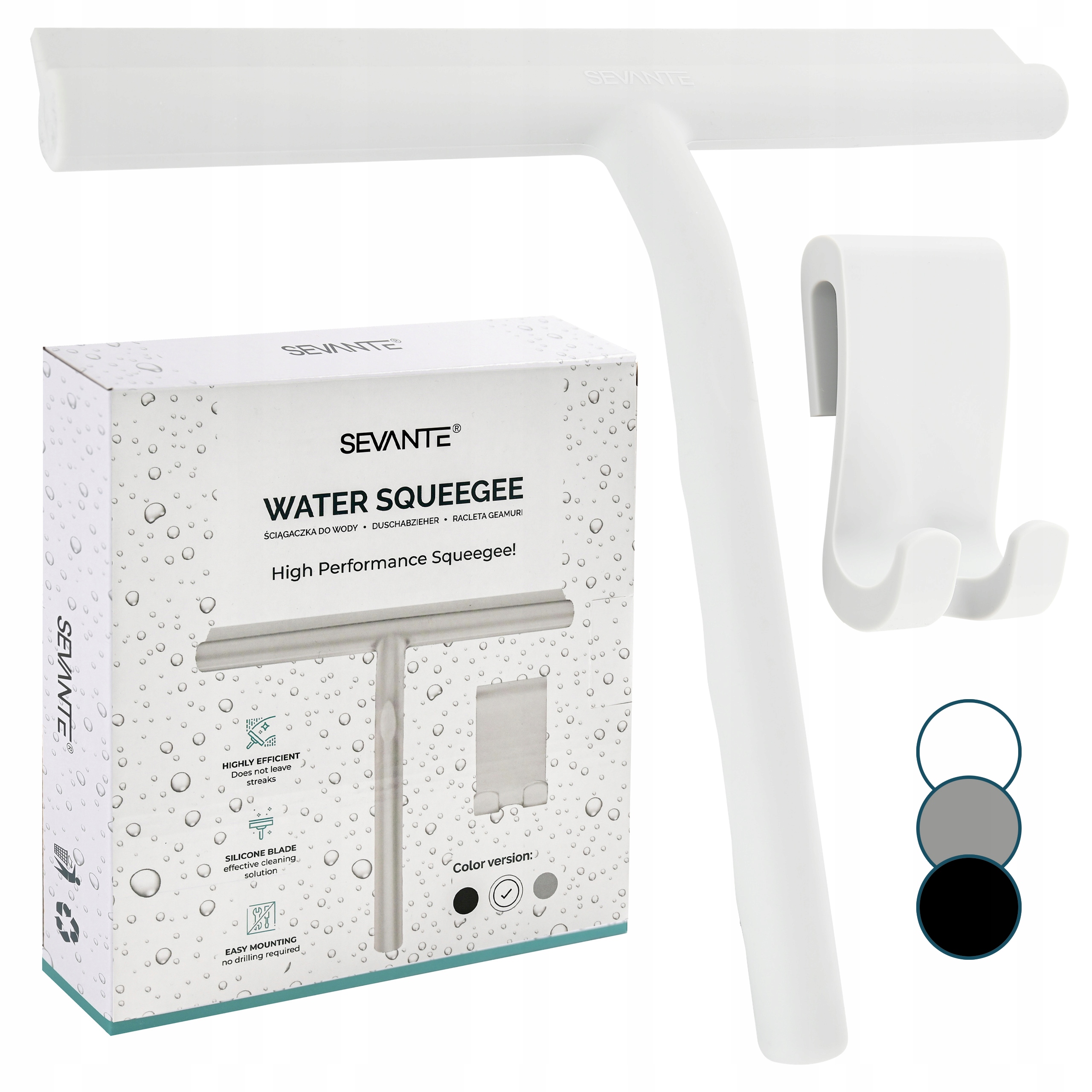 Stěrka na vodu, pár skel kabin a zrcadel, háček bílý jako dárek Sevante