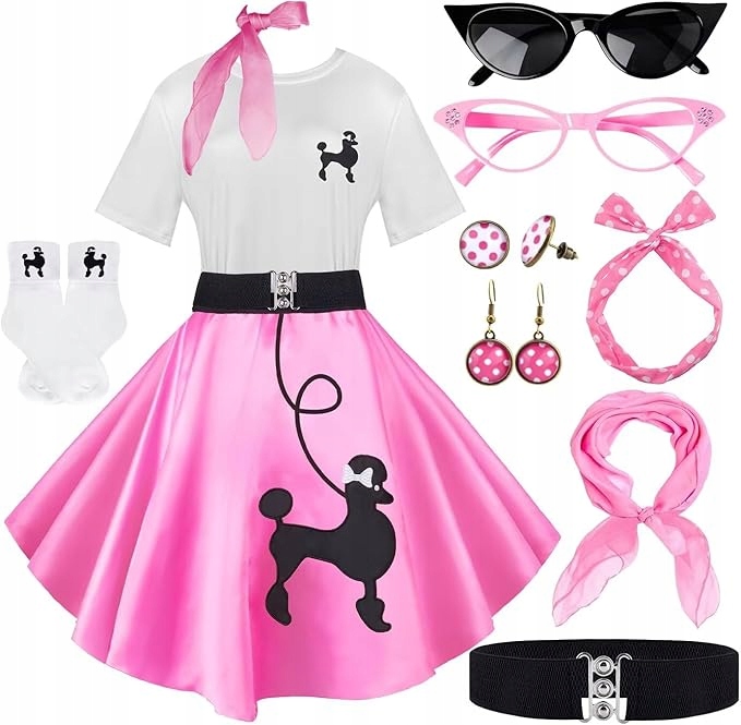 Kostým 50. léta Poodle Skirt retro set Sock Hop 10 el. vel XL
