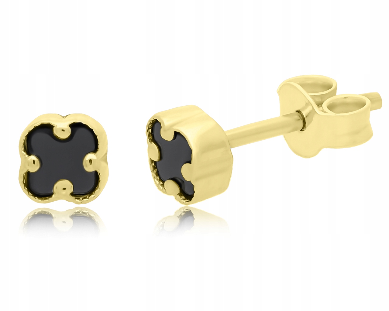 Náušnice Zlaté 585 Dámské Černé jetelky Onyxy Tužky