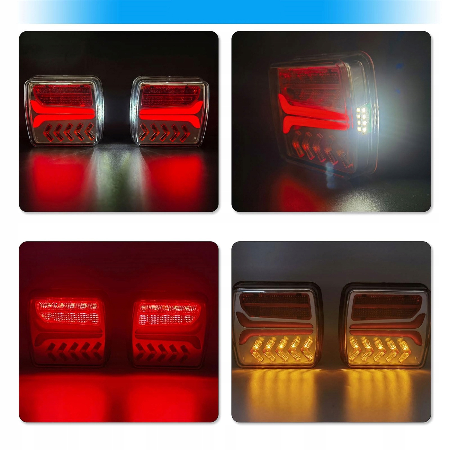 Belaidžių magnetinių priekabos LED žibintų komplektas, 12–24 V, 7 kontaktų, IP65, 4 funkcijų, 2000 mAh, su numerio apšvietimu