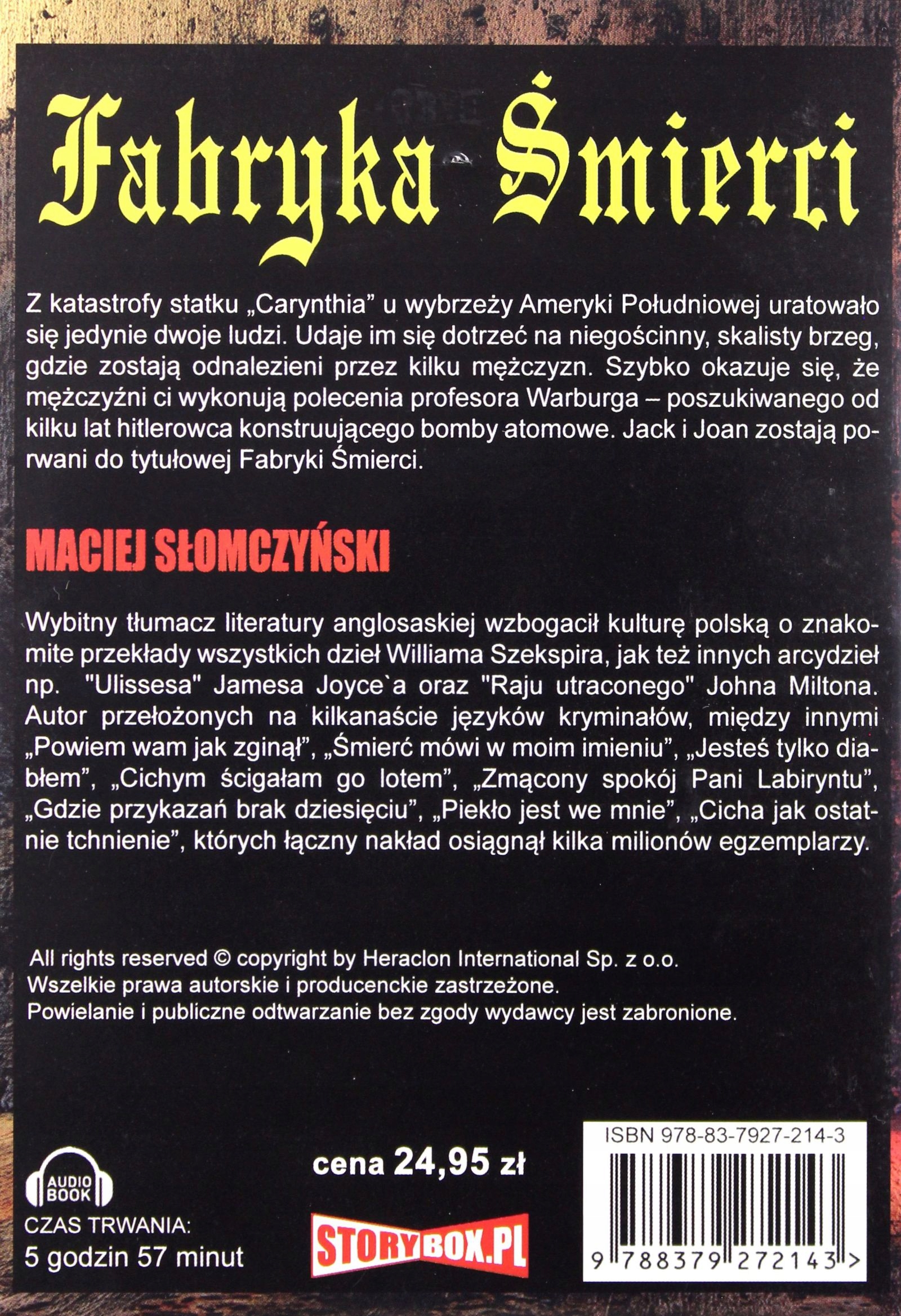 FABRYKA ŚMIERCI - MACIEJ SŁOMCZYŃSKI [AUDIOBOOK] [CD-MP3] Stan opakowania oryginalne