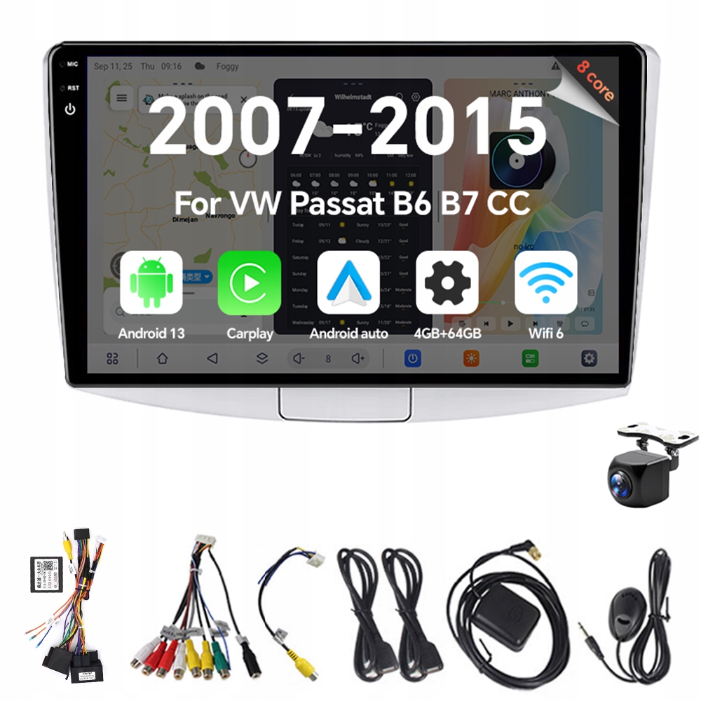 2Din Android 13 autorádio pro Vw Passat B6 B7 CC 2007-2015 Carplay 4G 64G