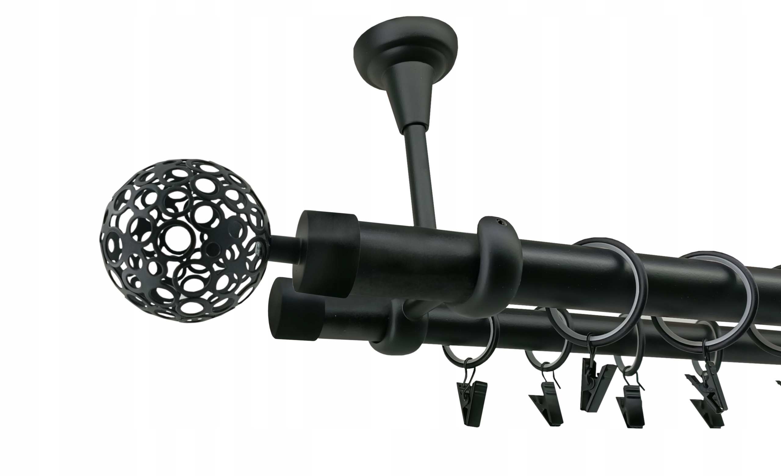 Garnýž Kovový Stropní 25+19 mm Černý Mat 120 cm MIX Koncovek dle výběru