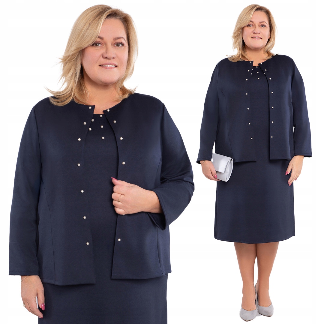 Tmavě modré sako s perlami velikost 60/62