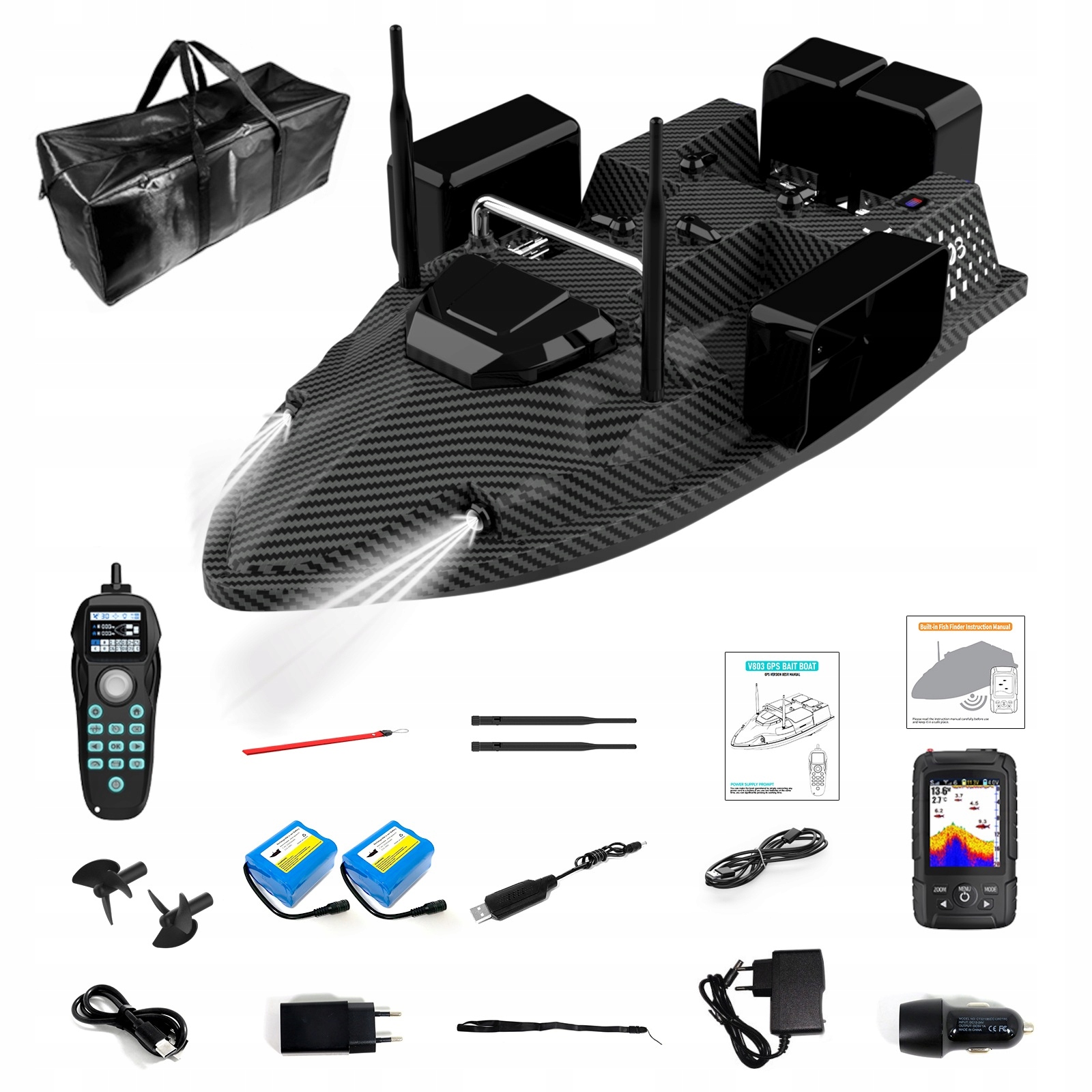 Łódka Zanętowa Flytec V803 Pro 2X Aku 18000mAh Echosonda