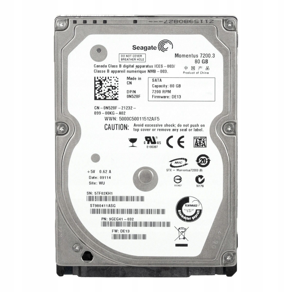 Dell 0N528F 80GB 7.2K 16MB Sata II 2.5'' ST980411ASG