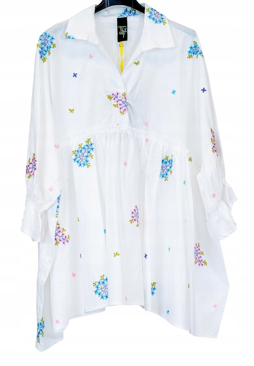 Fly Out biała/ecru bluzka tunika oversize Plus size 46/48/50 bawełna Italia