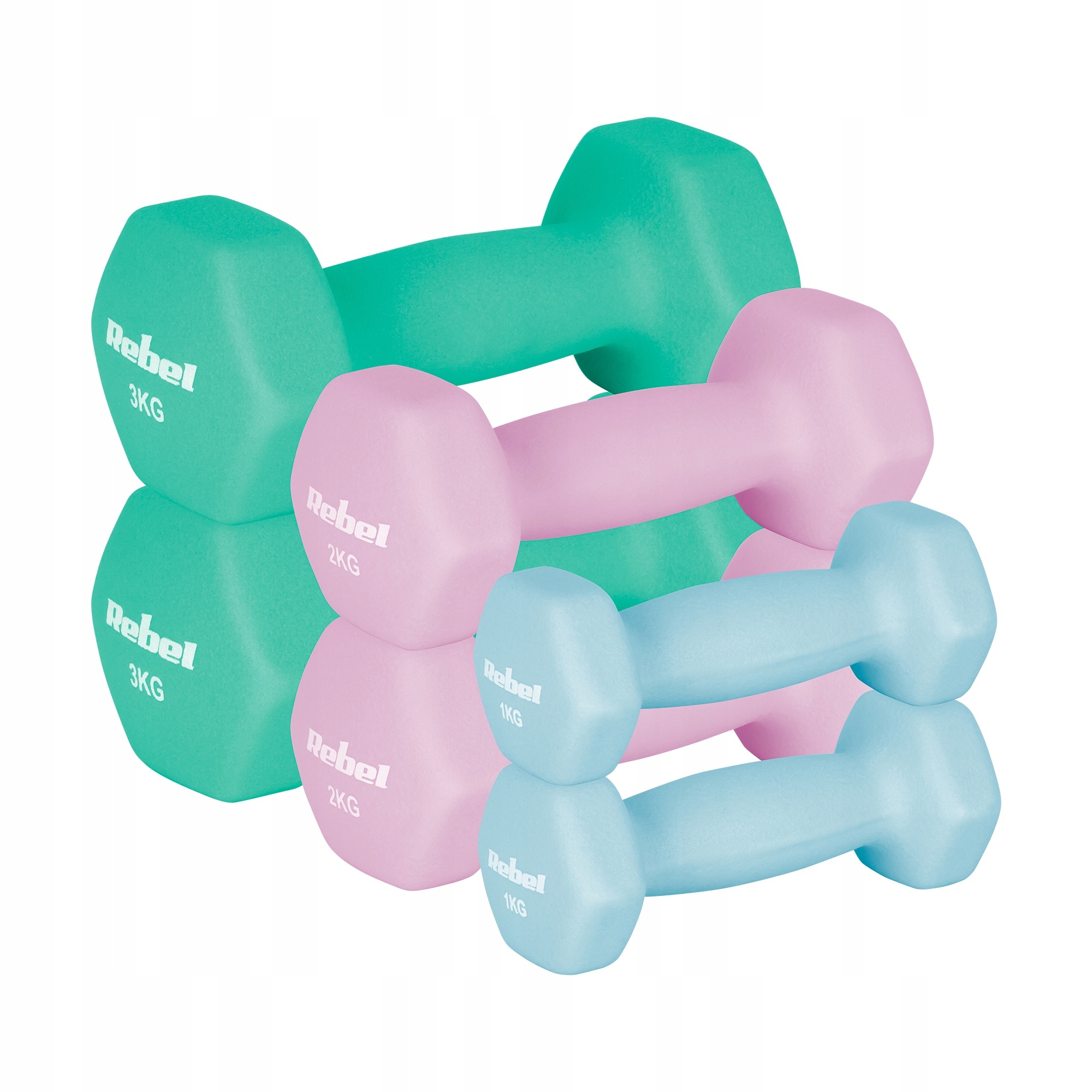 Neoprenové litinové činky Hex, sada 12 kg pro fitness cvičení Rebel