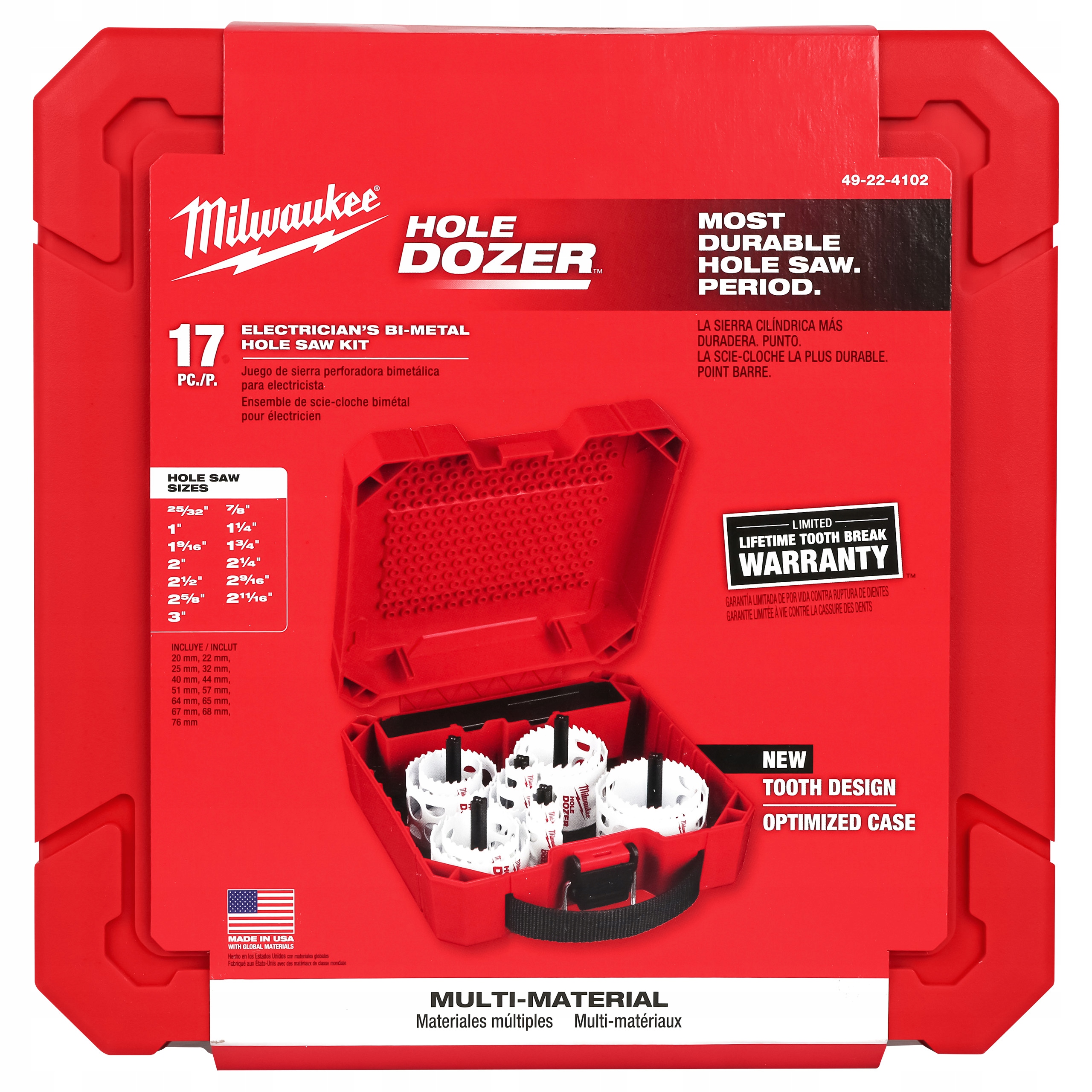 Sada děrovaček na dřevo z kovu 19 22 25 29 38 mm Milwaukee Hole Dozer