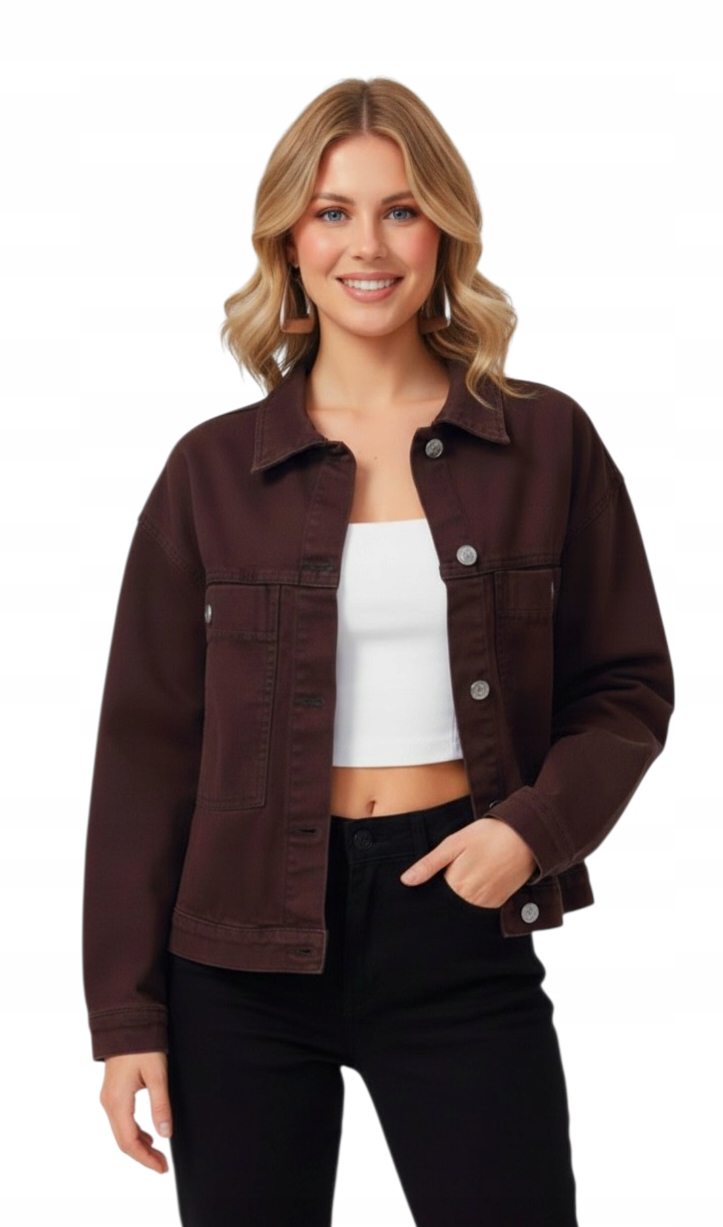 Módní Čokoládová Džínová Bunda Katana Oversize Volná vel. 2XL 44