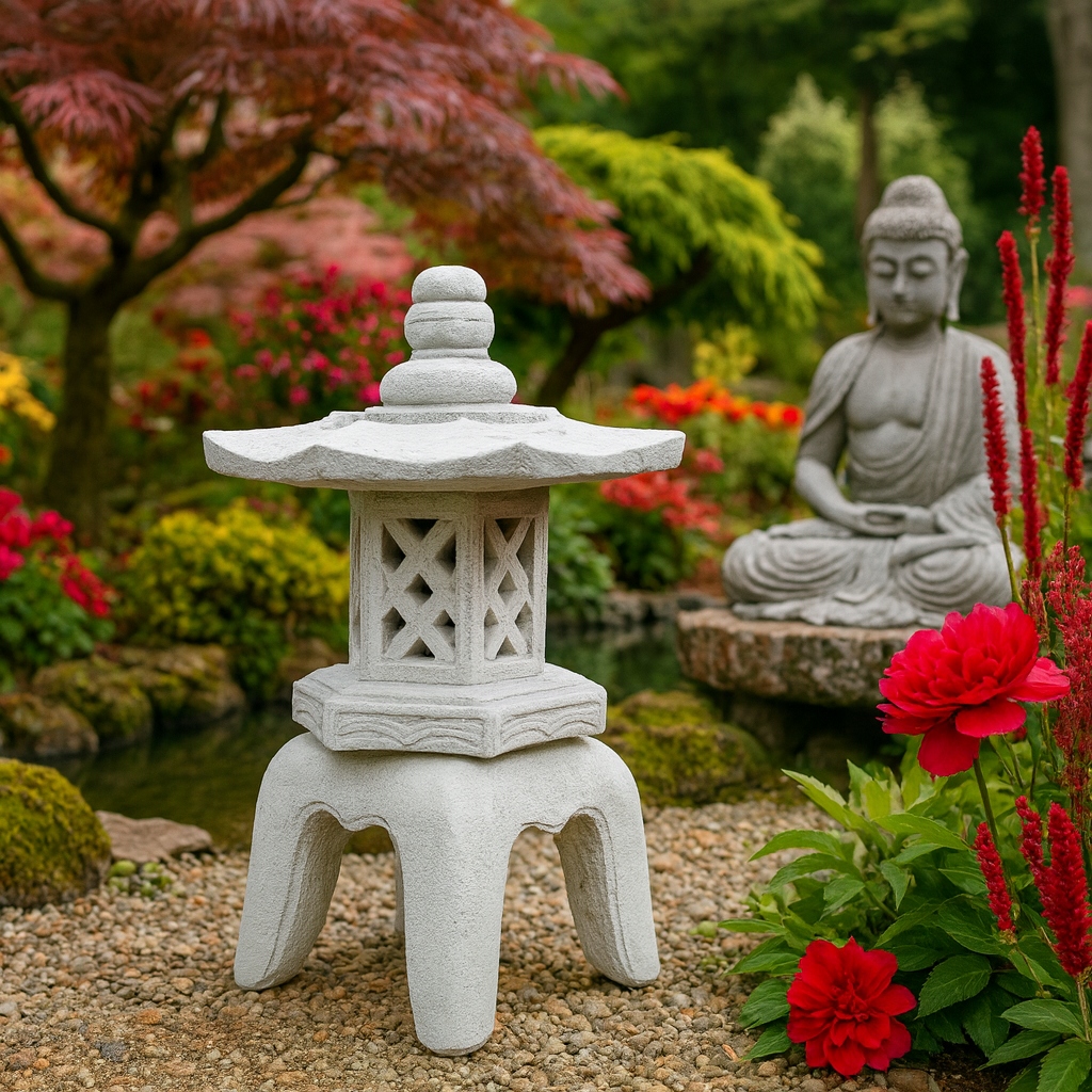 Japonská lampa Záhradná pagoda „4 Ashi“ betónová ozdoba, štýl ďalekého východu