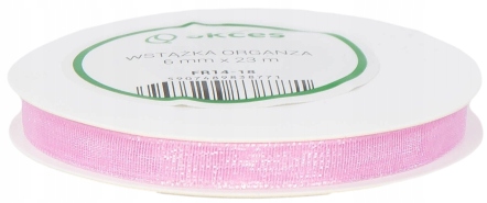 Różowa Wstążka Szyfonowa Tasiemka Organza 6 MM 22M Róż Pakowanie Prezentów