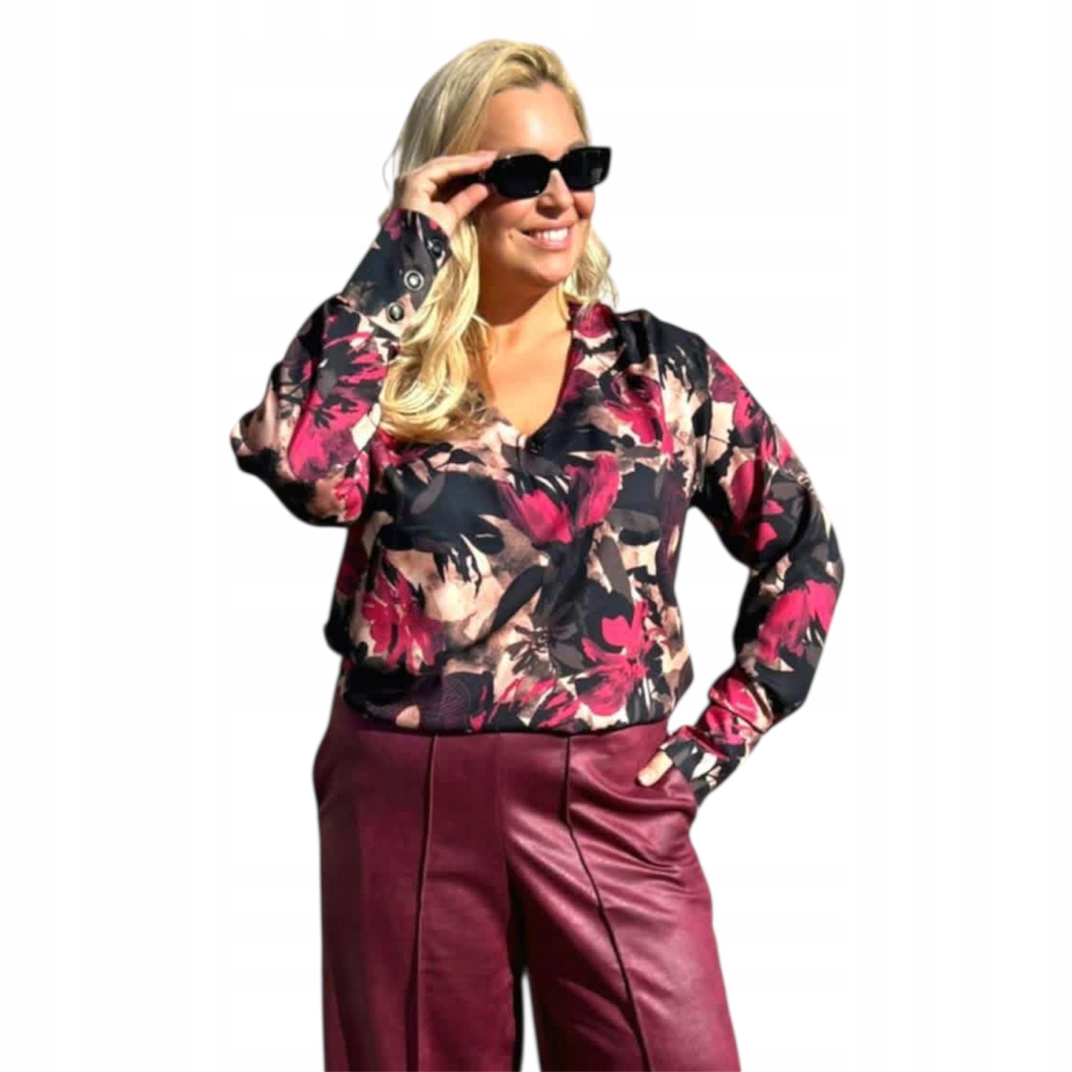 Elegantní halenka s výstřihem, dlouhý rukáv, Plus Size, velikost 46/48