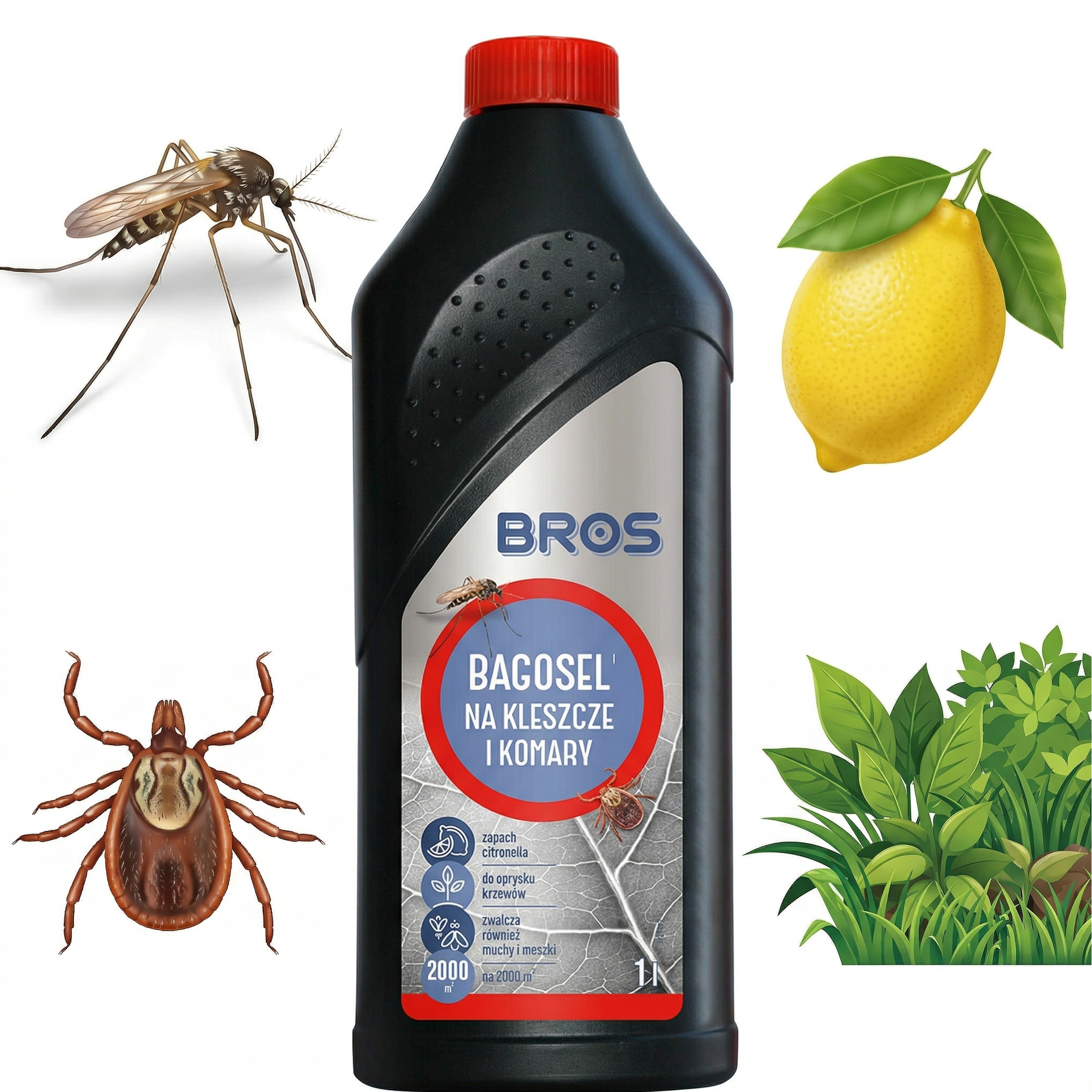 Postřikový Prostředek Bros Bagosel 100EC Zahradní Na Komáry A Klíšťata Citronový 1 l