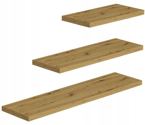 PÓŁKA MEBLOWA ŚCIENNA WISZĄCA KOMPLET 3 SZT DĄB ARTISAN