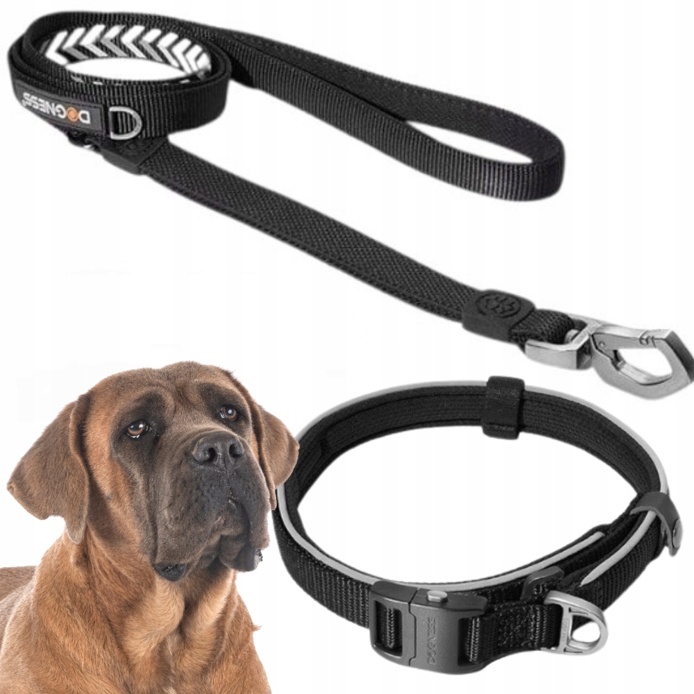 Smycz dla psa Odblaskowa dwa uchwyty XL zestaw z Obroża 56-76 cm XL Dogness