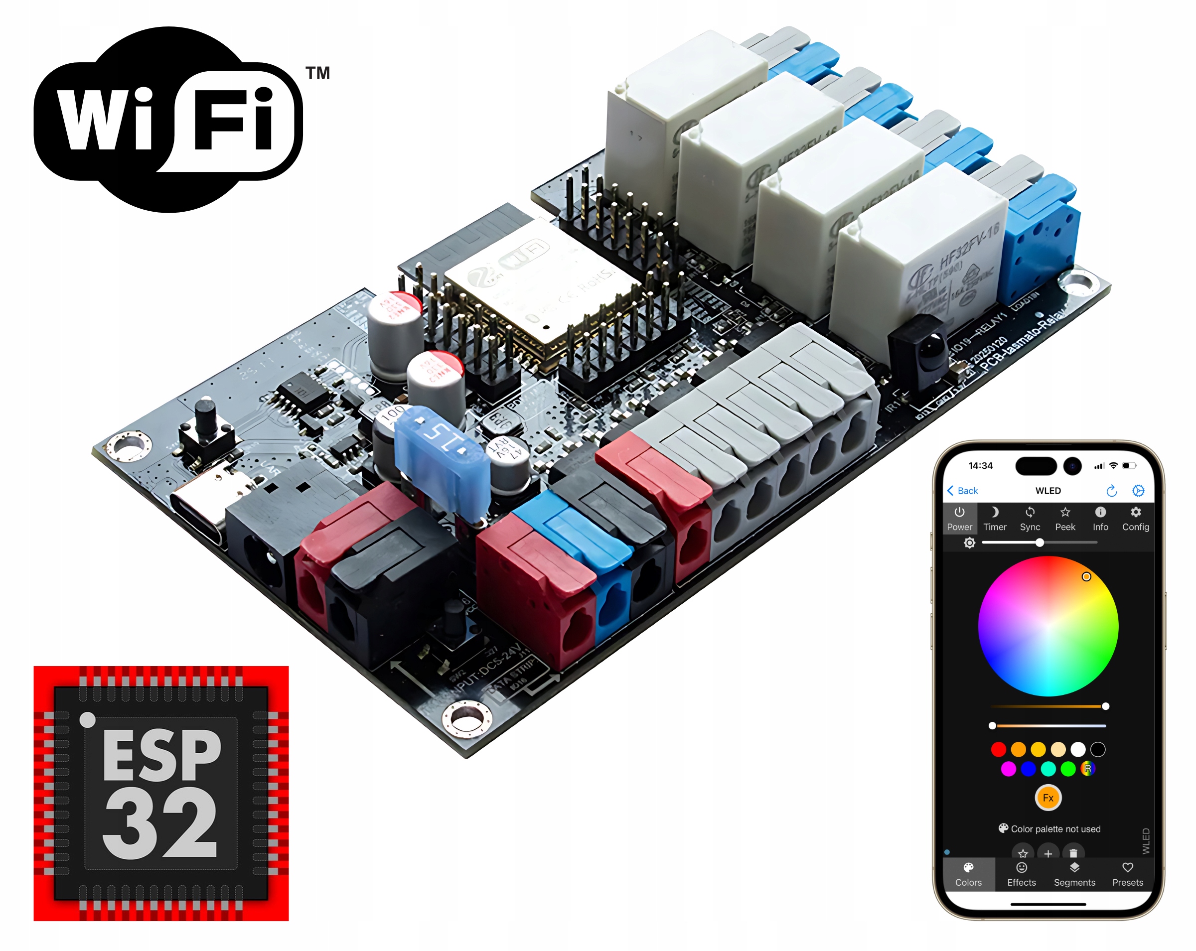 Płytka ESP32 WLED PWM 4x Przekaźnik IR Mikrofon Tasmota Home Assistant RPi