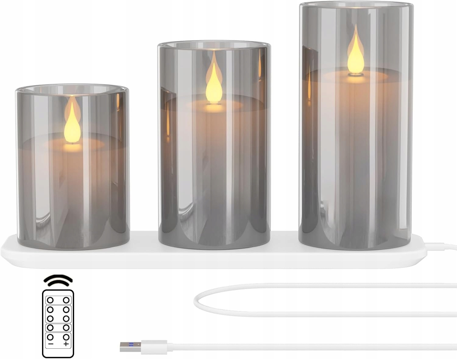 Elektrické Led Svíčky sada 3 kusů sklo Usb nabíjení bez plamene