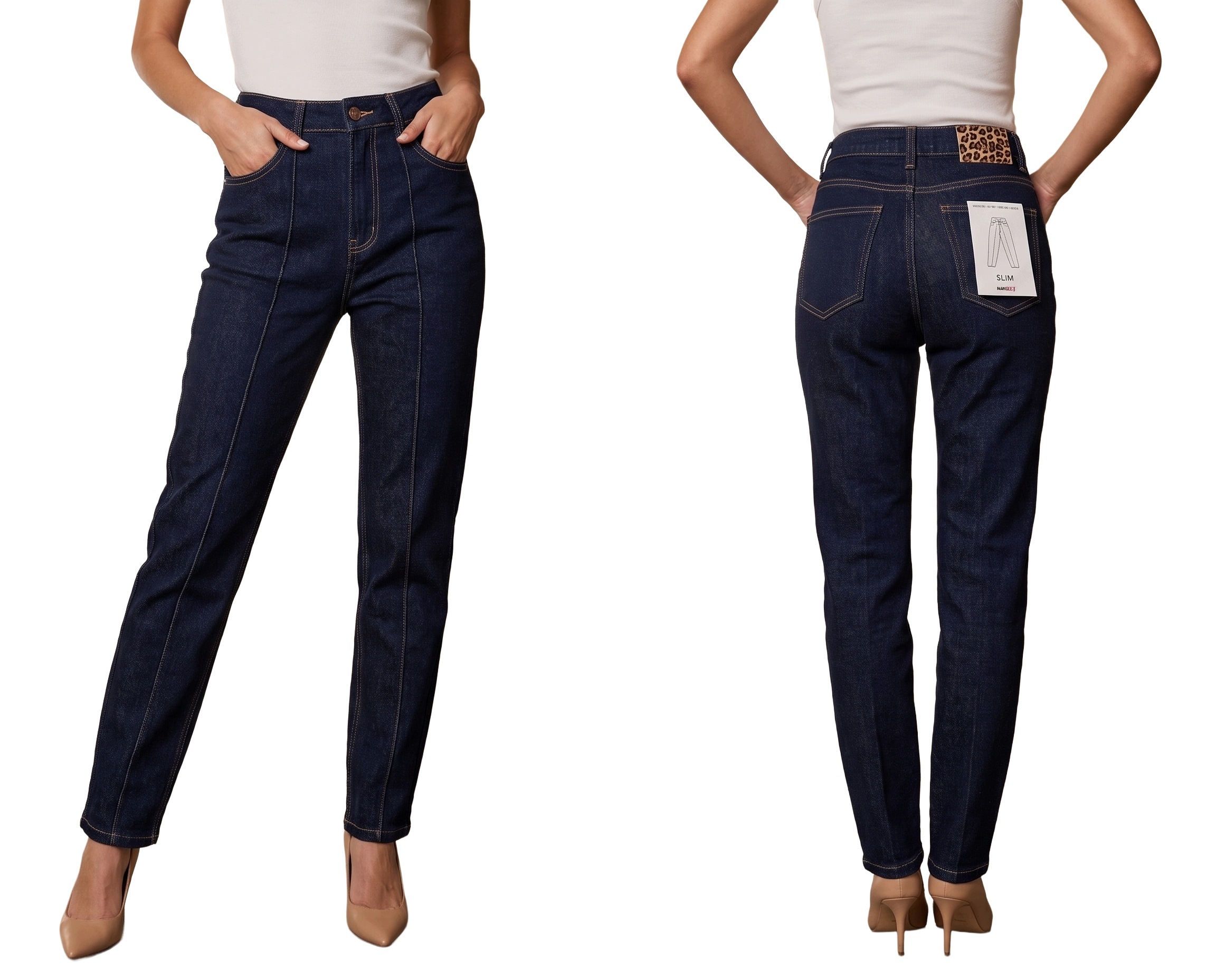 Spodnie Jeansy Damskie Proste Nogawki Slim Fit Wysoki Stan Niebieskie M