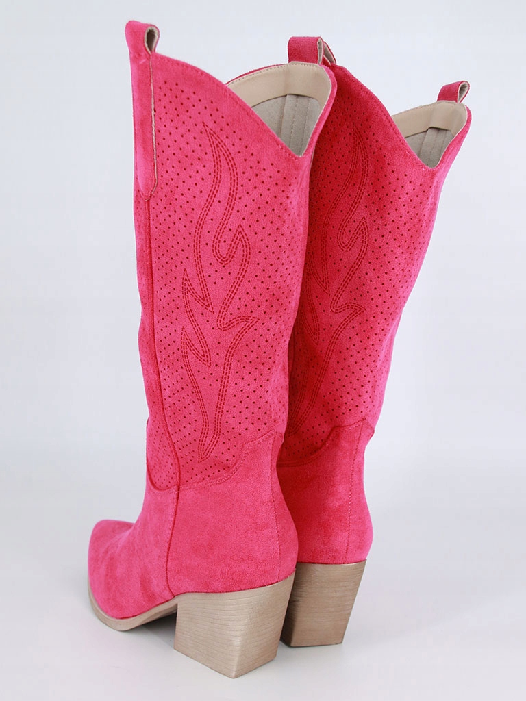 DŁUGIE KOZAKI AŻUROWE KOWBOJKI Z ZAMSZU RÓŻOWE BUTY WIOSENNE 41 Rozmiar 41