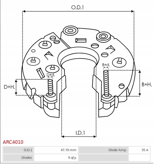 Mostek diodowy alternatora ARC4010 Producent części AS-PL