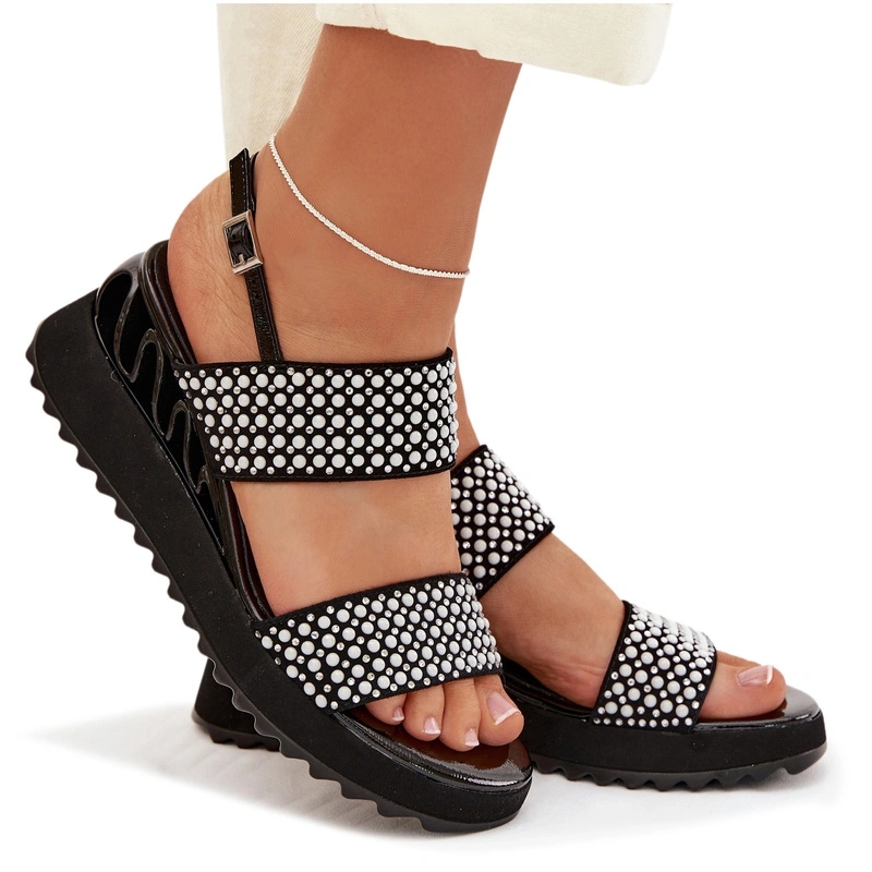 Dámské Sandály Kůže Semiš Zdobení Koturn D&amp;a CR61-3067 Černé 39