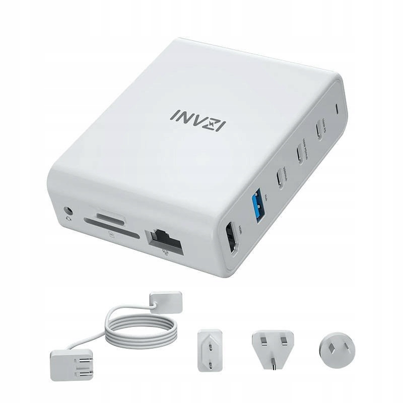 Dokovacia stanica sieťová nabíjačka Invzi GanHub 100W, 9v1 (biela)