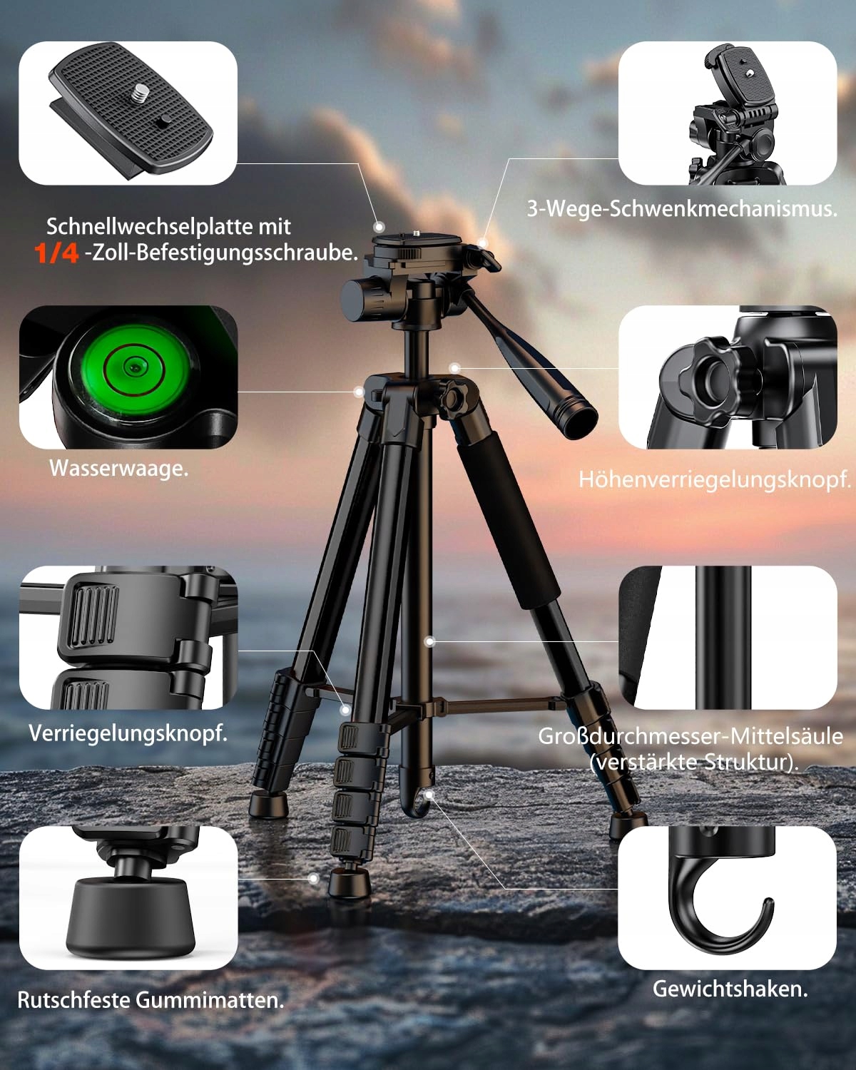 SHUTSMI 184cm Lekki Statyw Fotograficzny Z Torbą I Uchwyt Na Telefon — miniatura 2
