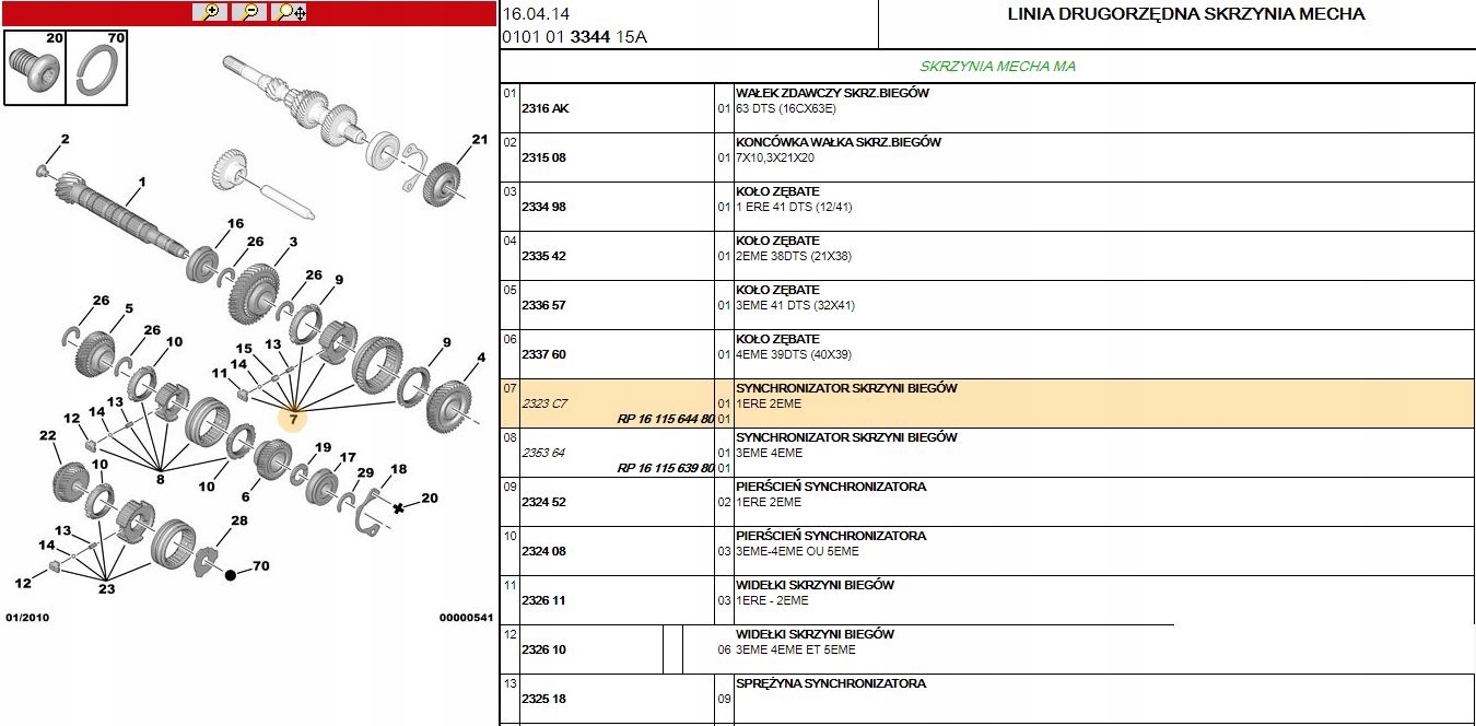 SYNCHRONIZATOR SKRZYNI BIEGÓW 1/2 BIEG MA5- 1611564480 Rodzaj skrzyni Manualna