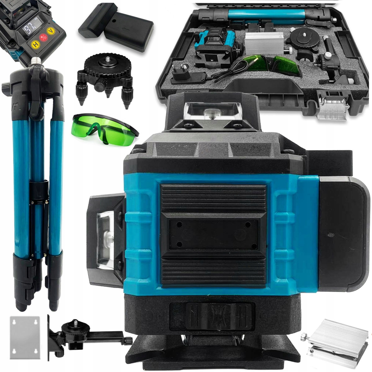 Laserová Vodováha 4D Křížový Laser 16 Linií 360 Zelená Sada Stativů