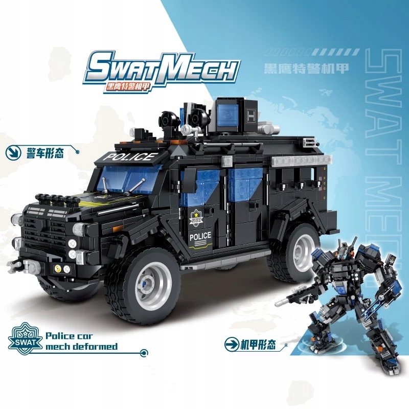 DUŻY ZESTAW KLOCKi police/robot Swat 2w1 transformer