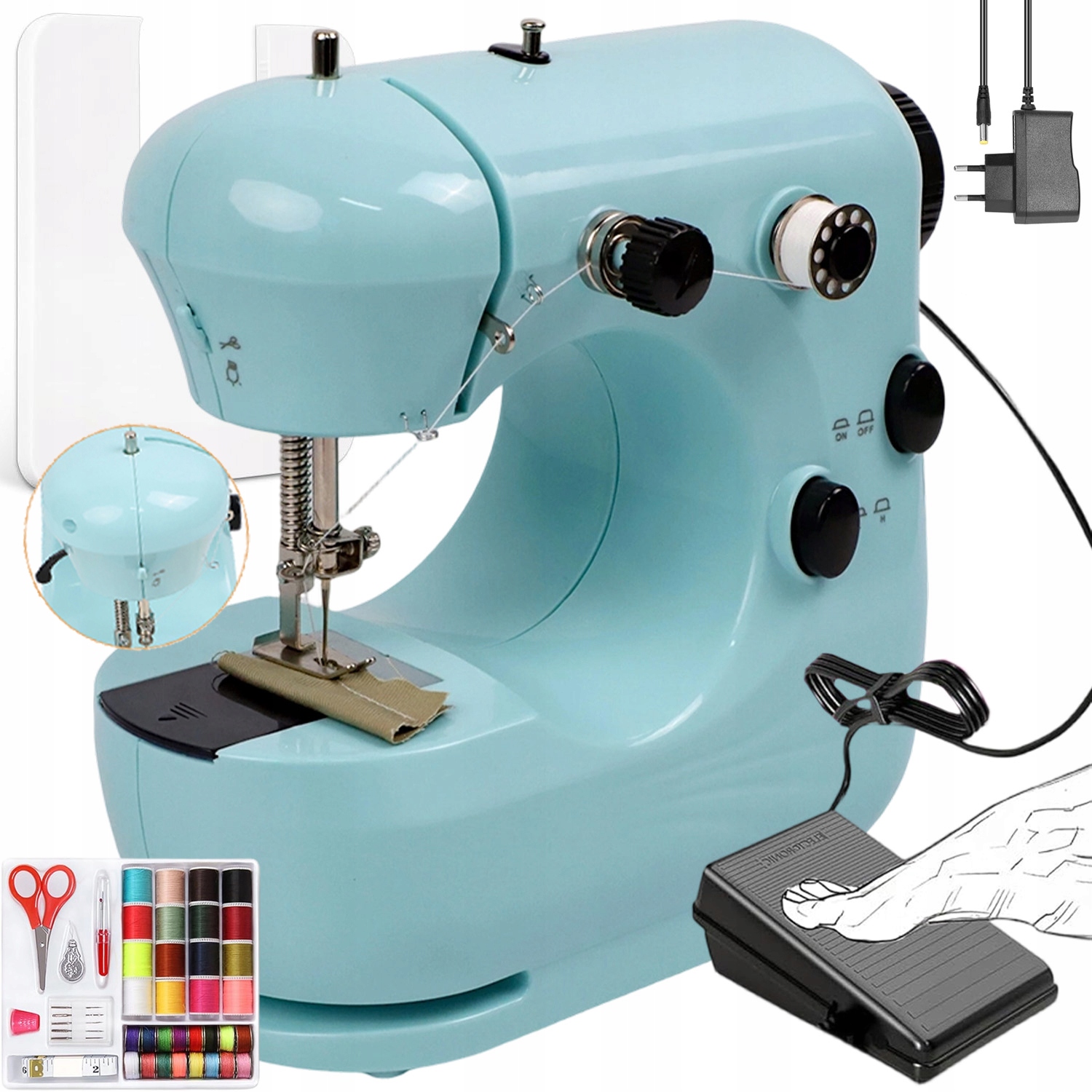 Mini Přenosný Šicí Stroj 2 Rychlosti, Odstřihovač Nití, Rozkládací Stůl