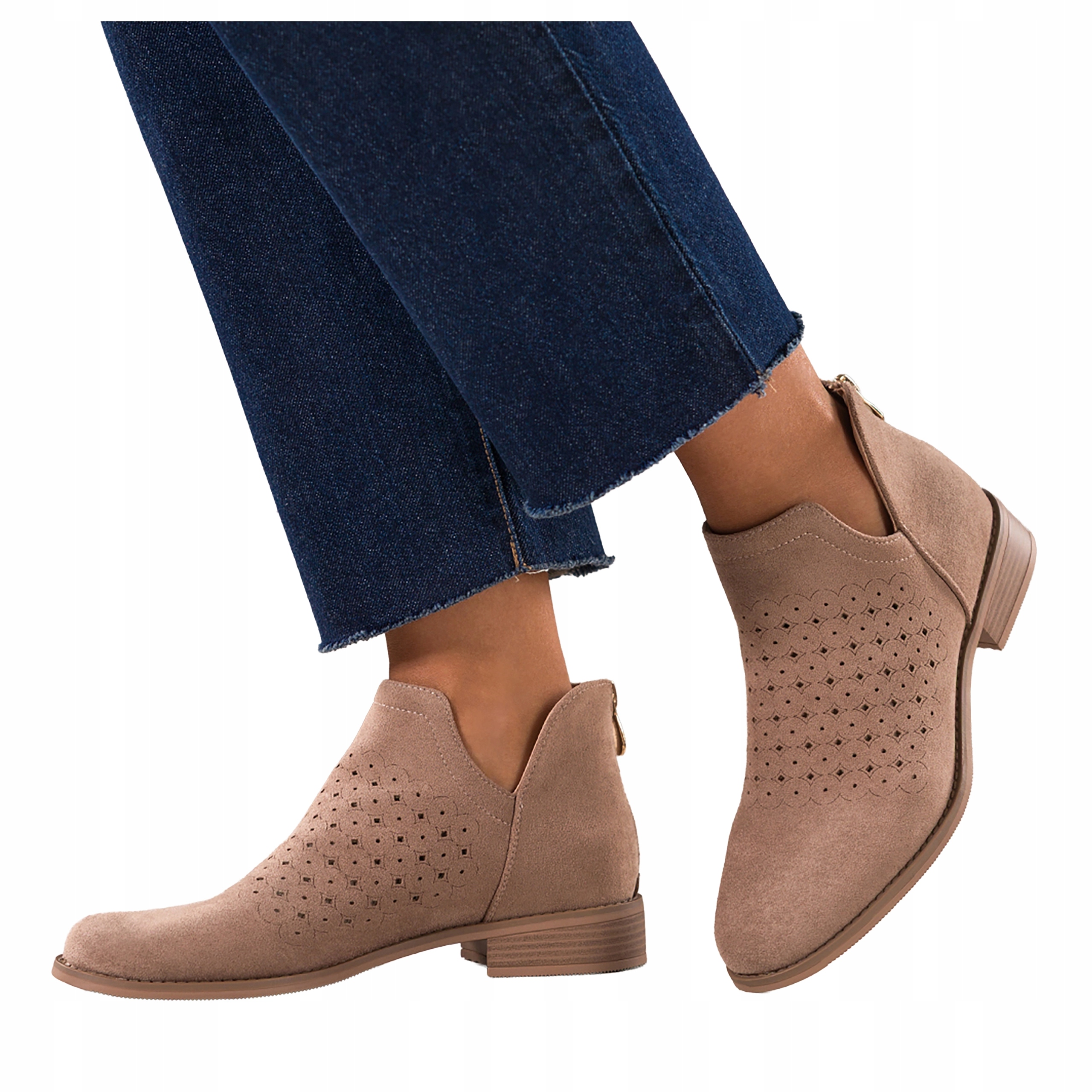 Kotníkové Boty Béžové Dámské Ploché Ažurové Vystřižený Svršek Zámek na patě vel. 40