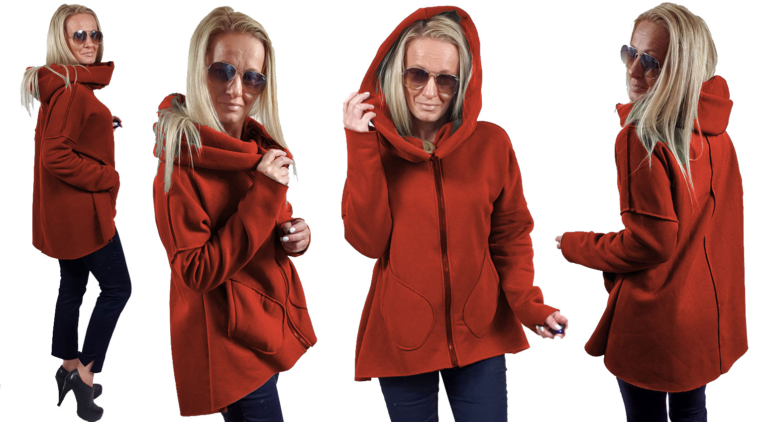 

Asymetryczna Bluza Tunika Kardigan Komin Kaptur XL