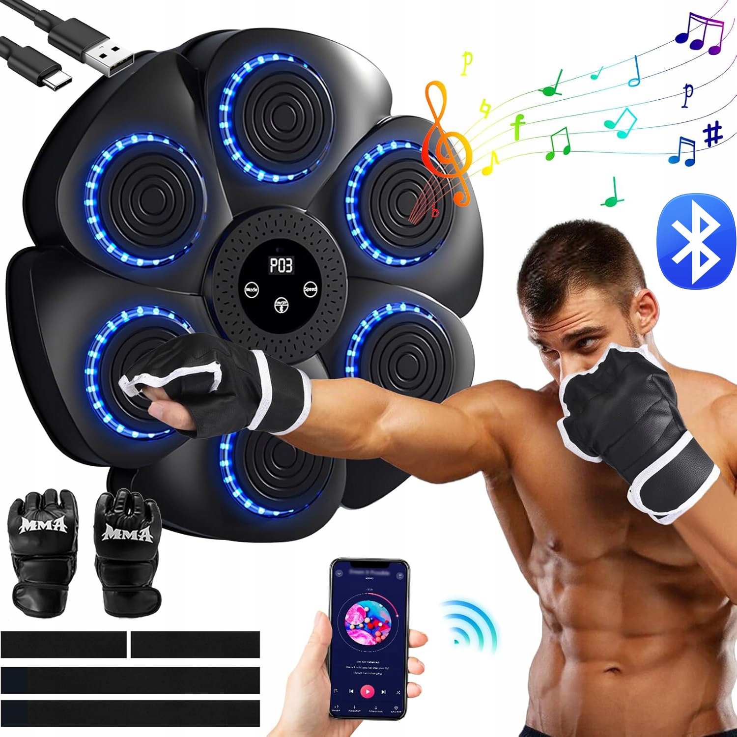 Muzyczny Bokser Bluetooth W Treningowym Ściana Bokserska Tarcza Rękawice