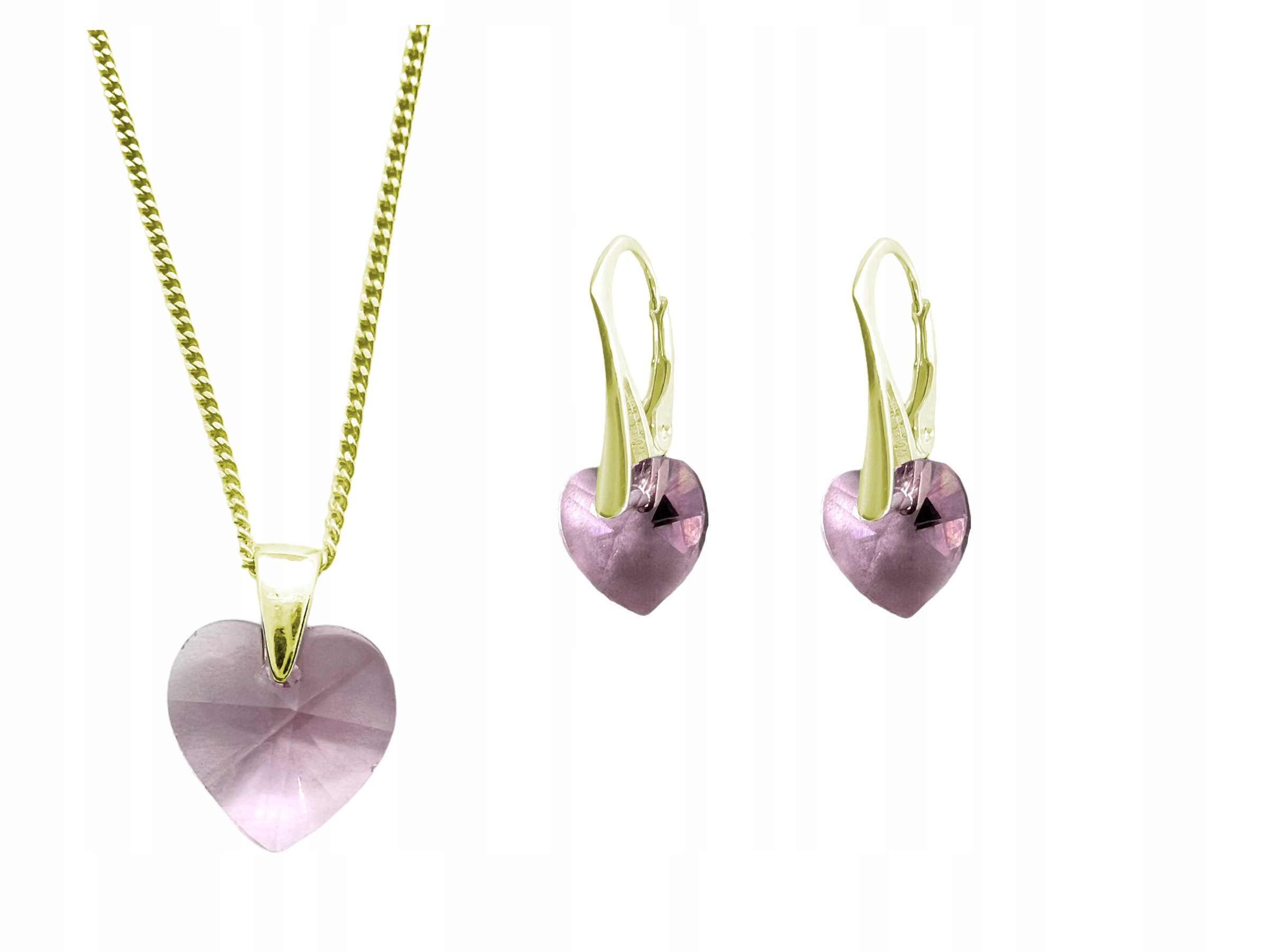Komplet Náhrdelník Náušnice Srdce Swarovski Light Rose Stříbro 925 18K Zlato