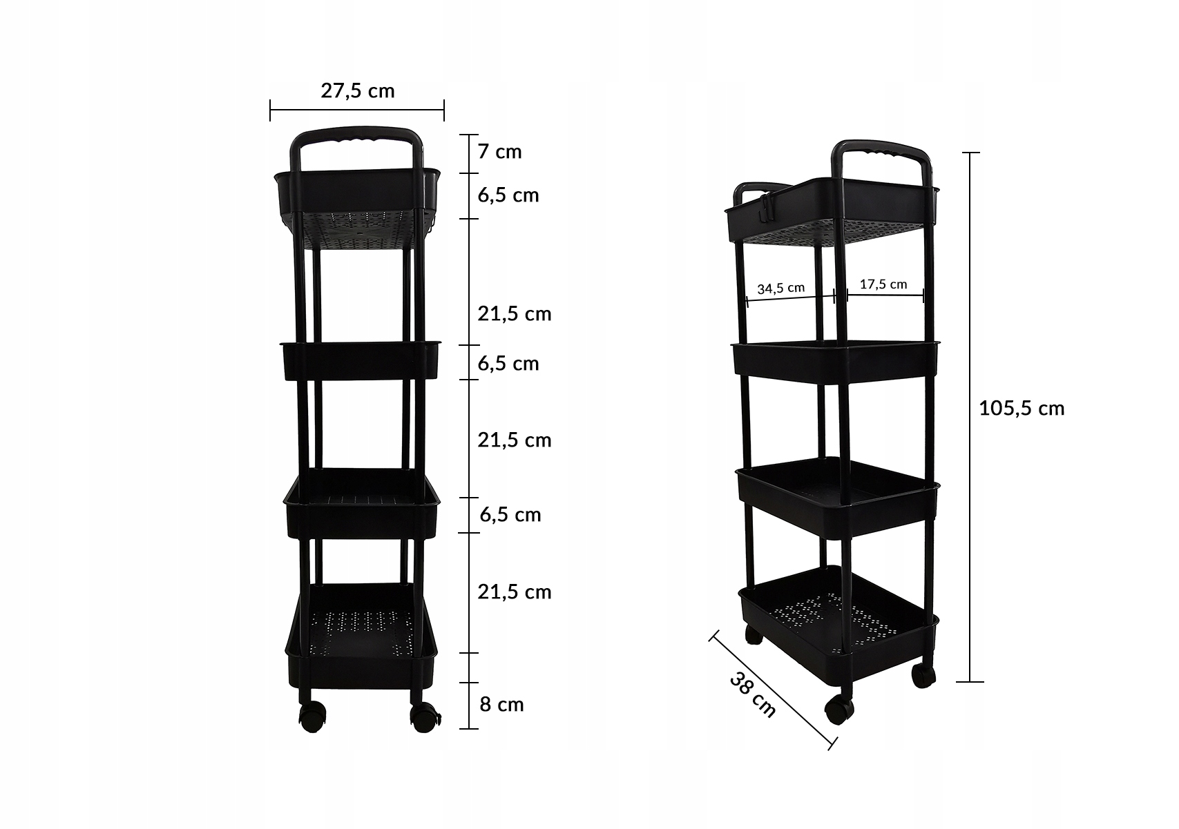 MOBILNY REGAŁ MOBILNA PÓLKA NA KÓLKACH Z BLOKADĄ 4 PÓŁKI 100CM CZARNY Materiał plastik