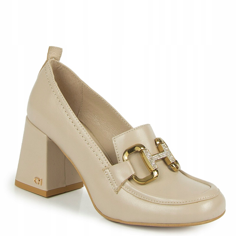 CheBello 4672 Béžové Kožené Lodičky S Ozdobou 36