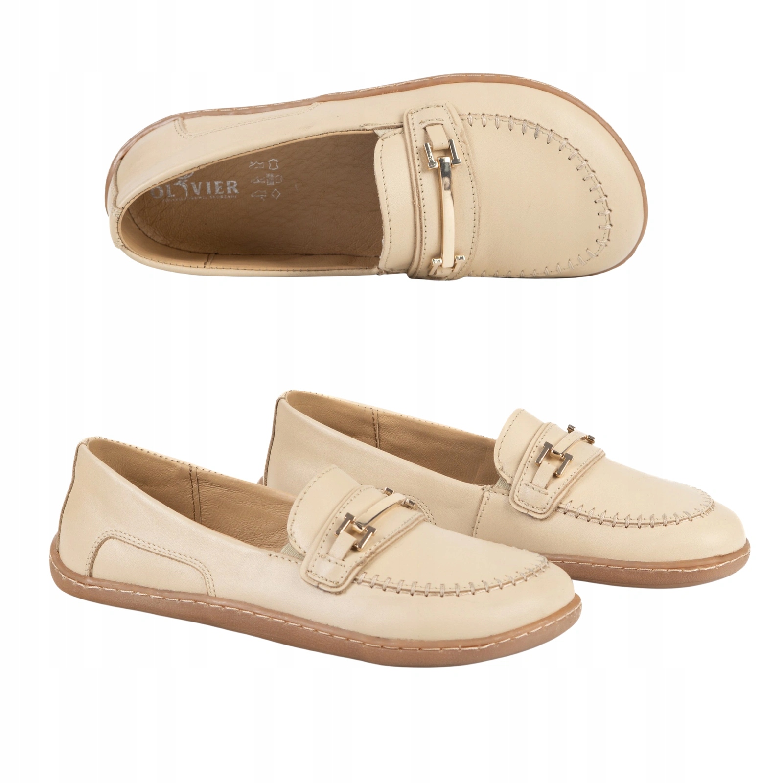 Dámské barefoot mokasíny z přírodní kůže Olivier Jiřina tmavě béžová 43