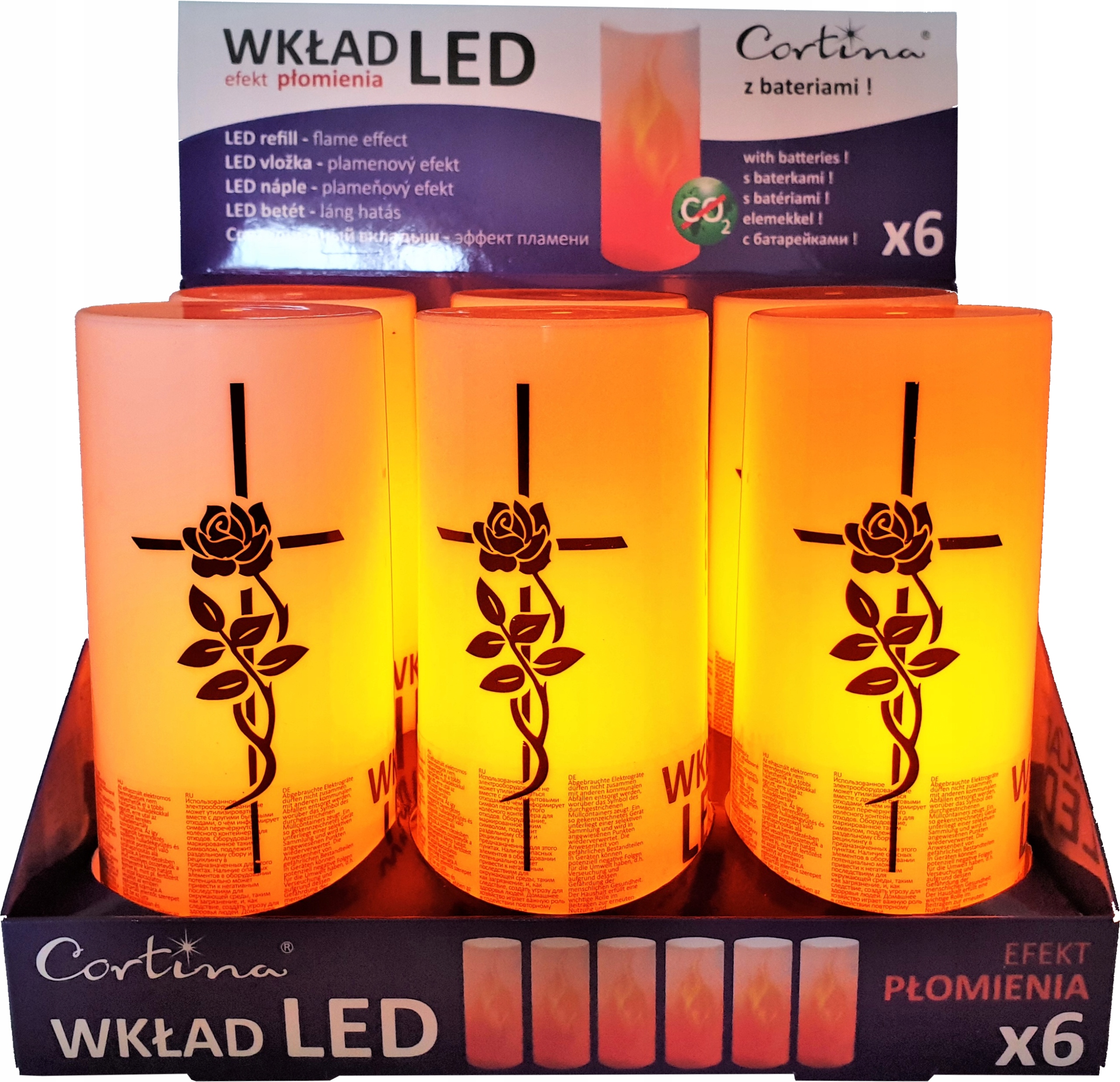 12 x WKŁAD LED ELEKTRYCZNY EFEKT ŻYWEGO PŁOMIENIA Marka Cortina