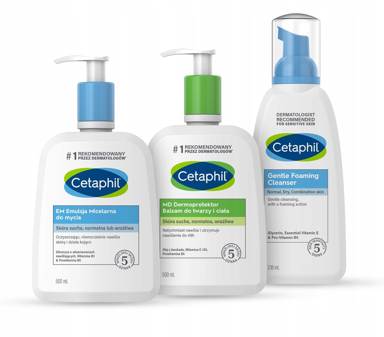 Zestaw Cetaphil Em Emulsja 500, Pianka i MD Balsam 500 ml