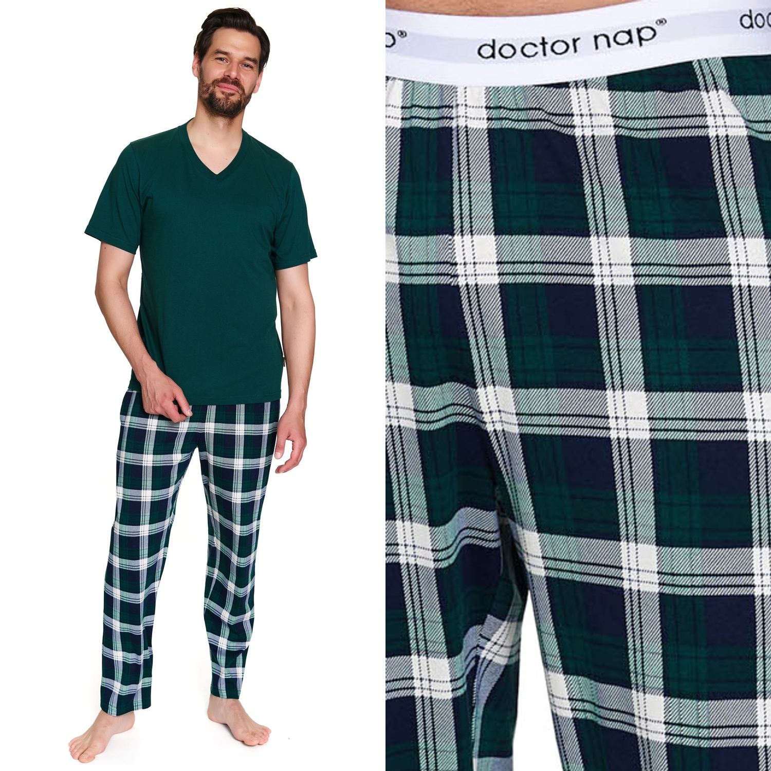 Pánské pyžamo Doctornap Pmb 7368 emerald bavlněné s krátkým rukávem, velikost XL