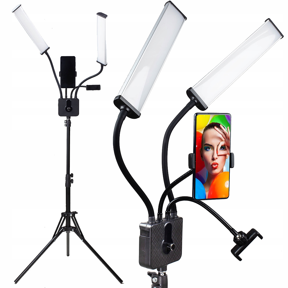 Výkonná kosmetická Led lampa 45W 2 moduly stativ