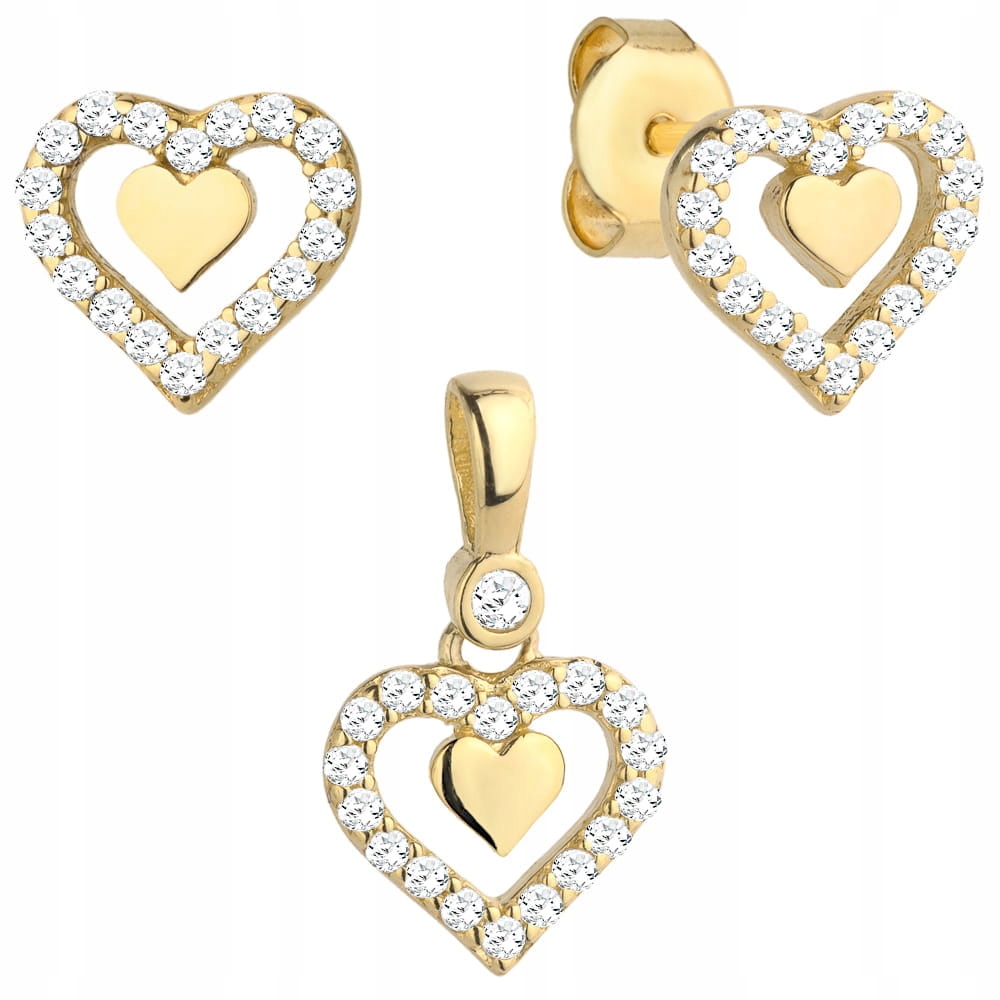 Komplet zlato 585 srdíčko se zirkony náušnice přívěsek 1.74 g