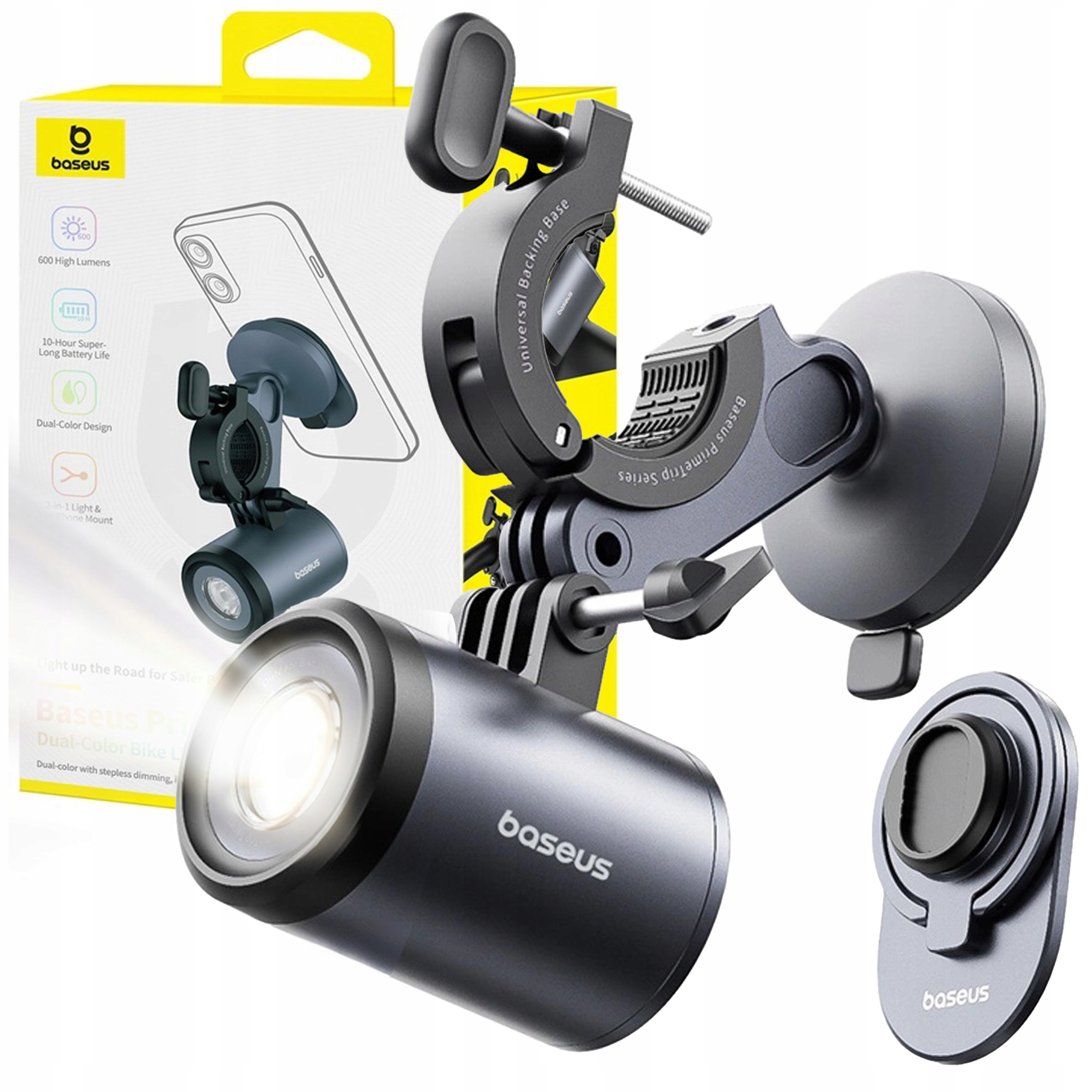 Uchwyt Rowerowy Na Telefon Lampka Rowerowa 3000mAh IP68 Led 600lm Usb-c 10H