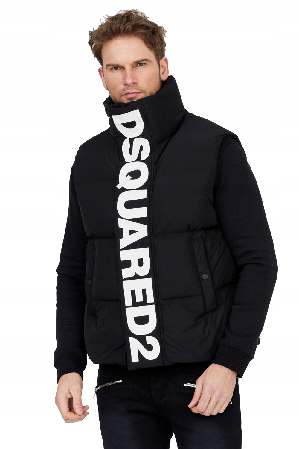 DSQUARED2 Černý péřový bunda bez rukávů s logem vel.