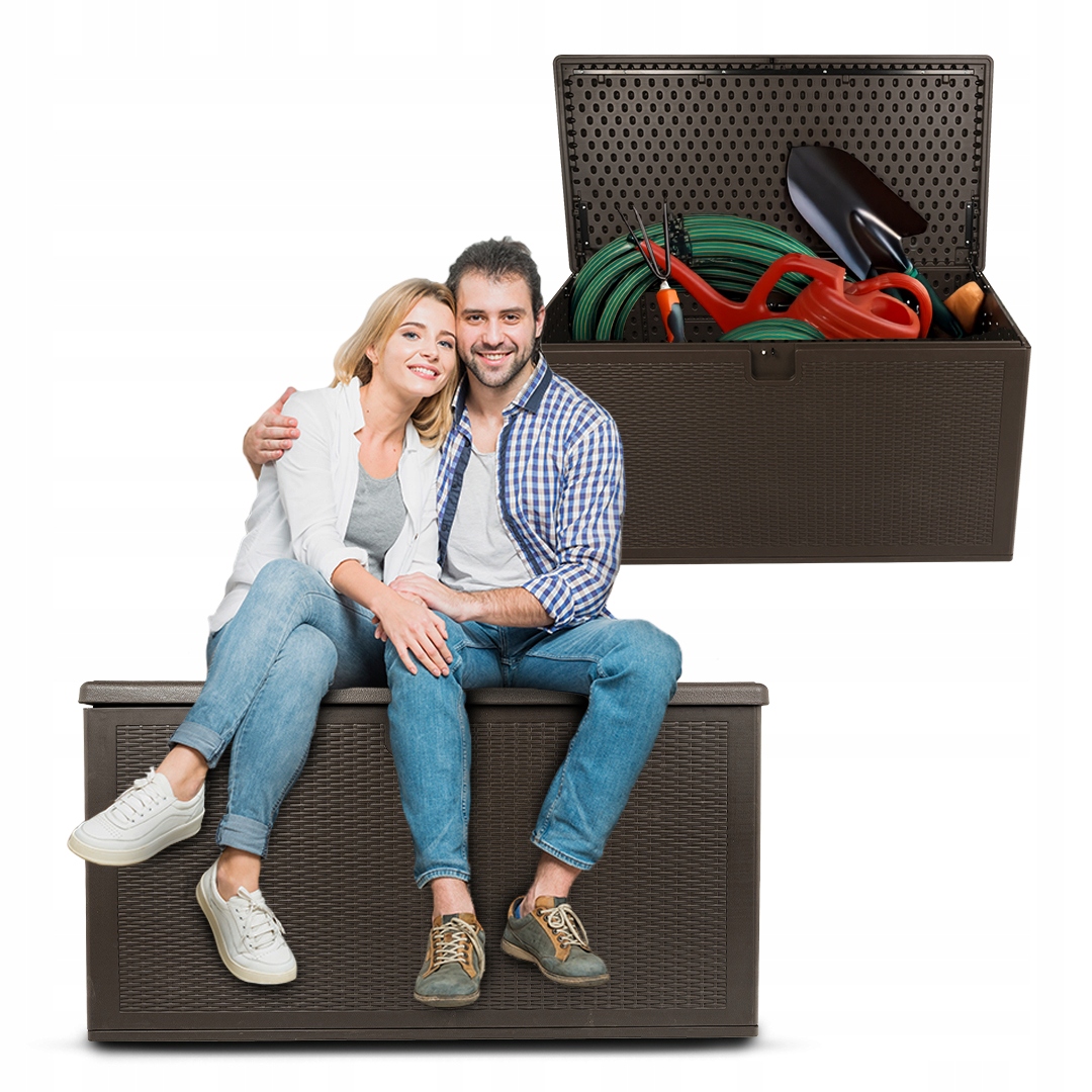 Zahradní Box 570 L Premium, Velký Balkonový Kufr, Sedátko Rissa Hnědá Barva