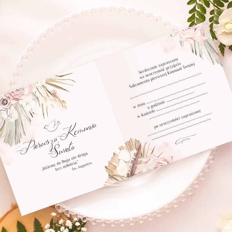 ZAPROSZENIA na komunię Natural 10szt Kolor dominujący biały