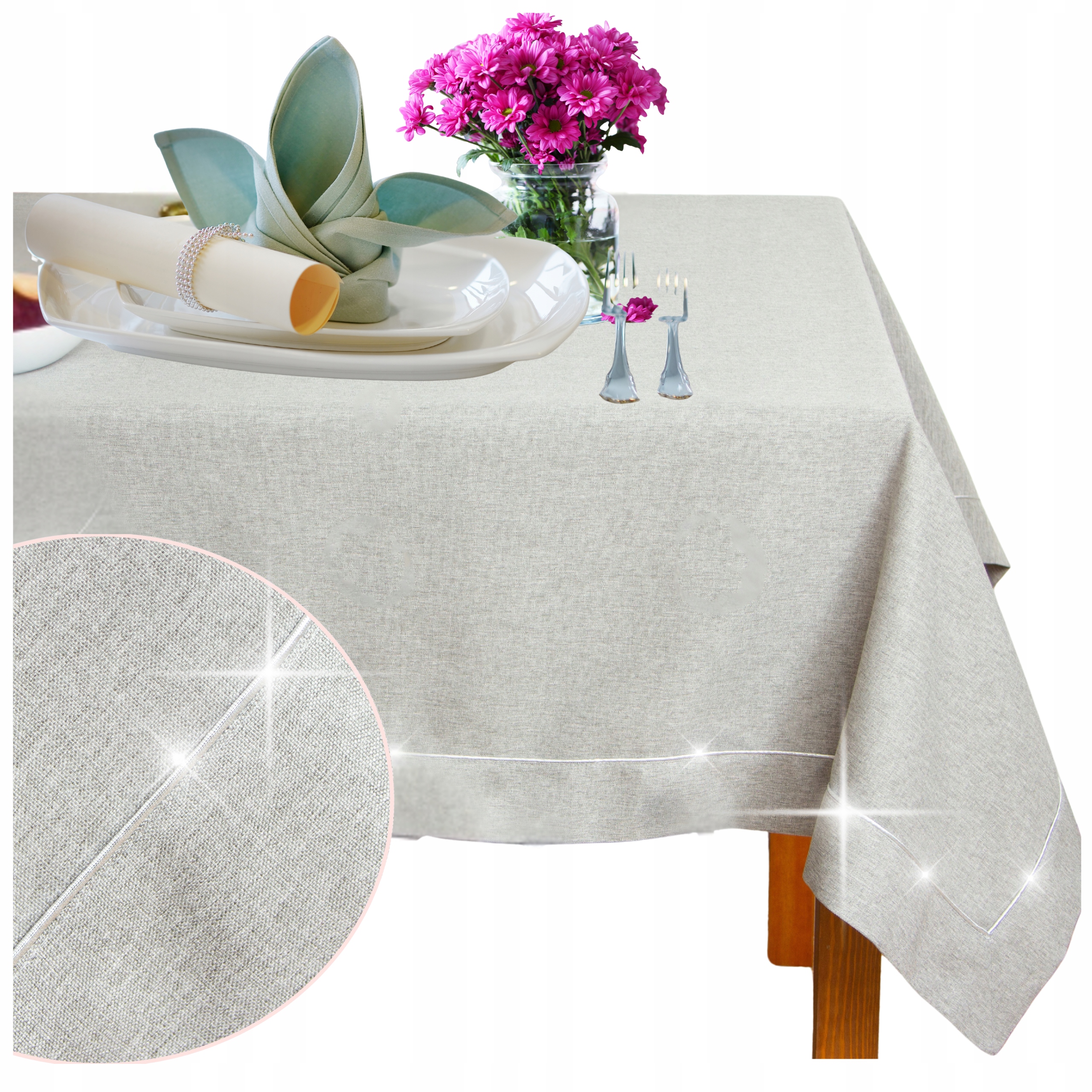 Obrus na stůl Šedý stříbrný 150x260 hladký matný Elegantní velký Sváteční