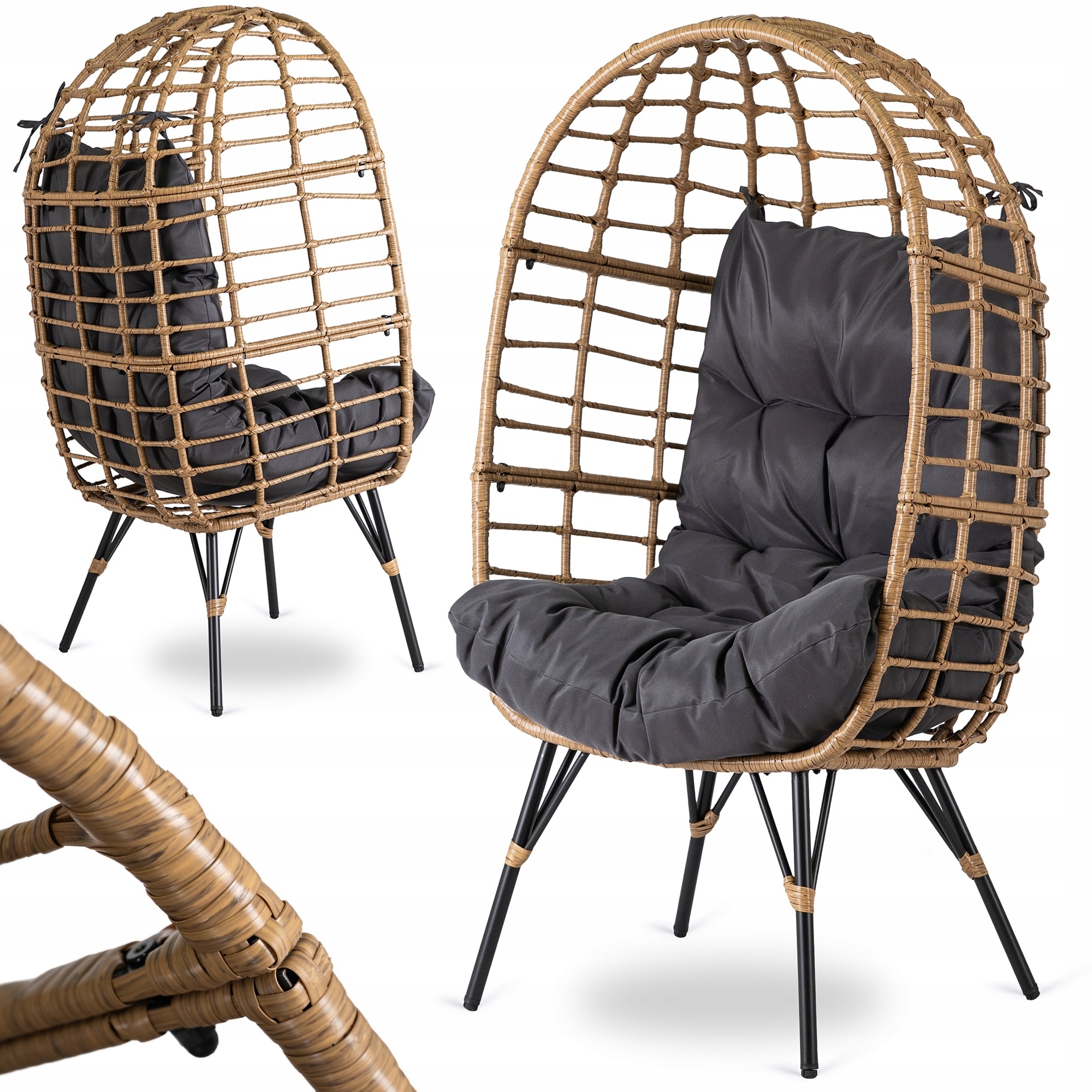 Křeslo Na Terasu Šedé Zahradní Ratanový Kokon Odpočinkový Madison